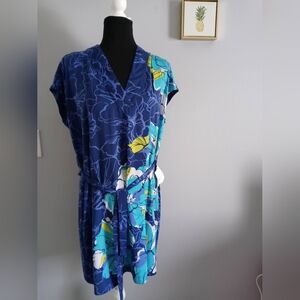 Liz Claiborne Dress Size Large pull on soft and simple  blue hot hous tropica